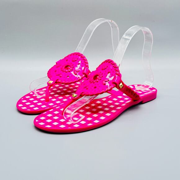 Jack Rogers Sandals Womens 7 Pink White Gingham Georgica Jelly T-Strap Thong - Picture 4 of 11